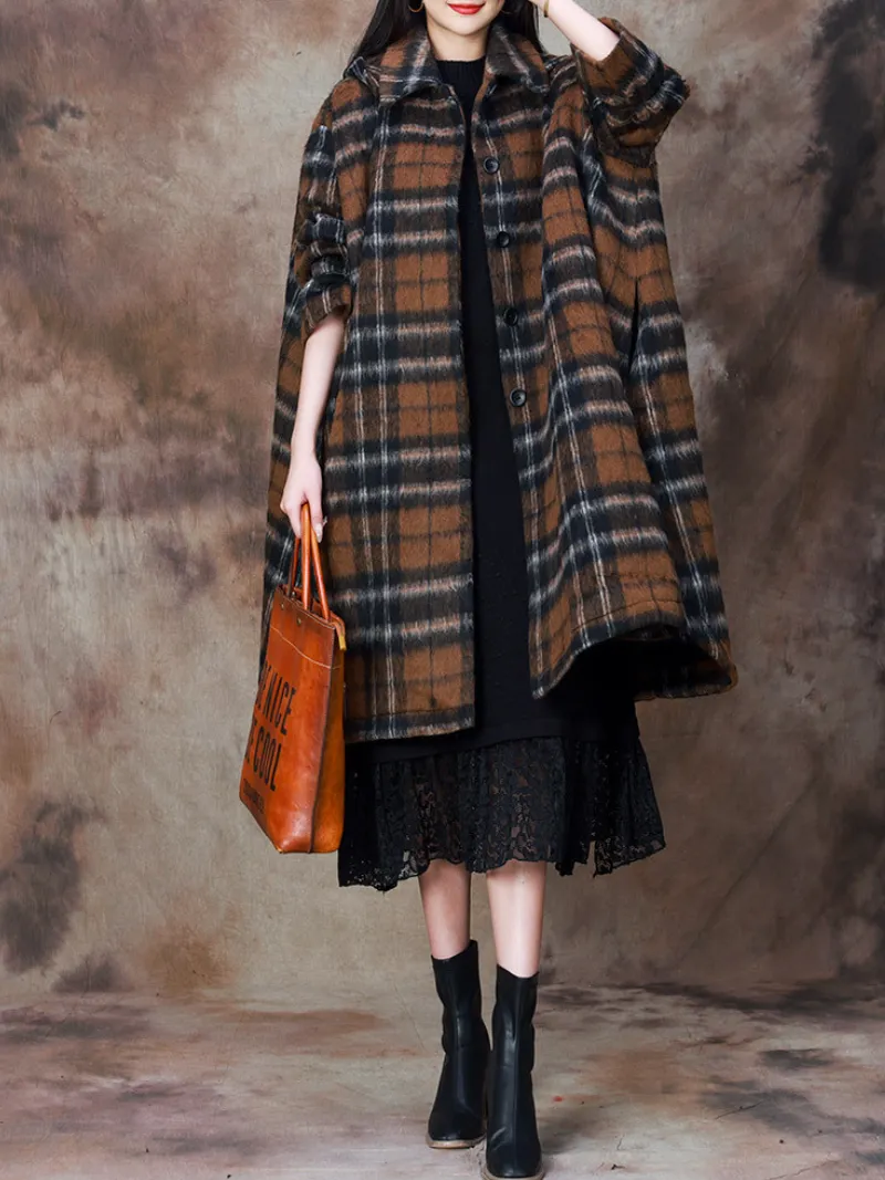 Women's Winter Wonderland  Cape-Style Plaid Hooded Coat